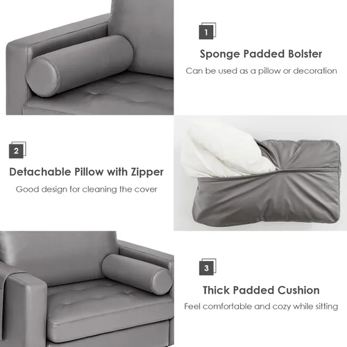 Vista 7 de Giantex Sofá individual, silla decorativa, sillón con cojín cómodo, bolsillos para revistas, sala de estar, silla de ocio tapizada para dormitorio