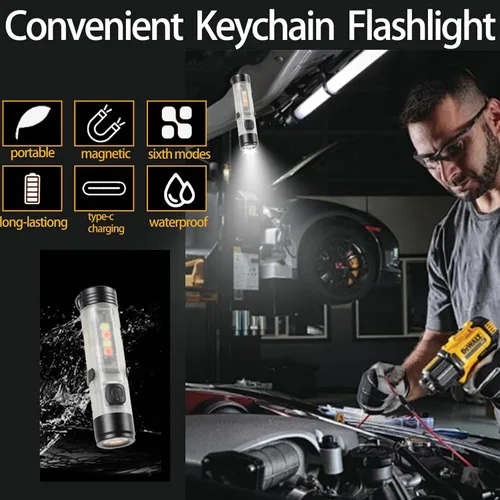 Vista 8 de Paquete de 3 mini linterna recargable EDC con llavero de 300 lúmenes, USB C recargable, luz de flash, mini llavero portátil compacto con clip