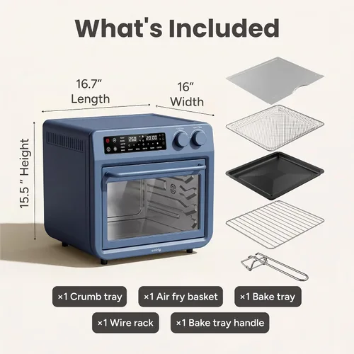 Vista 2 de SMIRLY Combo de horno tostador digital con freidora de aire, horno de encimera de convección de 25 L, multifunción 10 en 1 para pizza de 12 pulgadas
