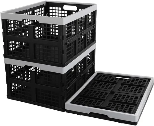 Vista 9 de Kekow Cesta de almacenamiento plegable de plástico negro de 15 L, almacenamiento de cajas plegables, juego de 3