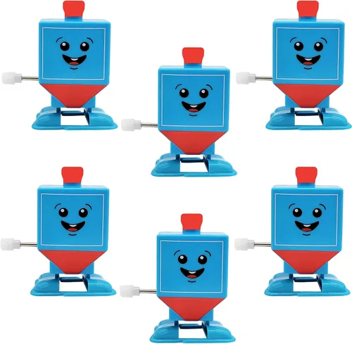 Vista 5 de The Dreidel Company Paquete de 3 Hanukkah Wind-Up and Watch Him Walk-Jump Dreidel, recuerdos de fiesta de Janucá, juguetes novedosos para niños