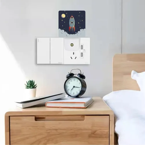 Vista 5 de Luz nocturna LED de exploración espacial, cohete de exploración espacial, luz nocturna con sensor automático de atardecer a amanecer, luz nocturna