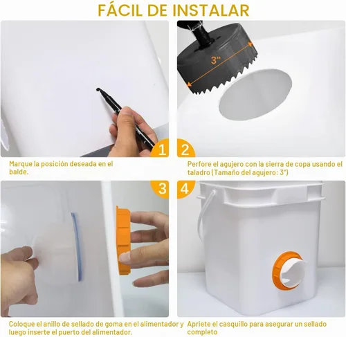 Vista 6 de 8 Chicken Feeder Ports,DIY Poultry Feeder Cups with Lids & Drill Bit,Orange Alimentadores automáticos impermeables del pollo de la gravedad ningún