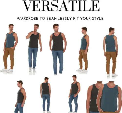 Vista 3 de Pure Essence Paquete de 2 camisetas sin mangas teñidas para hombre, camisetas casuales ideales para gimnasio, entrenamiento, correr, playa o uso