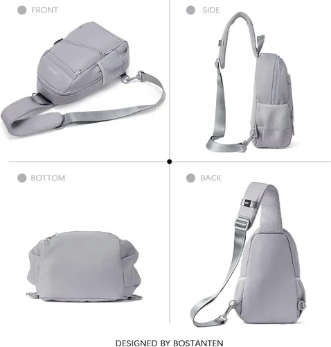 Vista 8 de BOSTANTEN Bolso bandolera para mujeres y hombres, bolso cruzado ligero para mujer, bolsa de hombro para viajes, senderismo, con puerto de carga USB