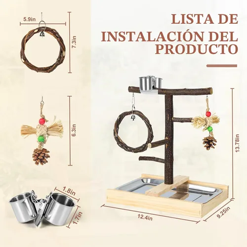 Vista 2 de Parque infantil de pájaro de madera natural Parrot Play Stand