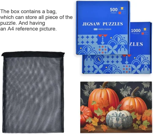 Vista 7 de Pumpkin Fall Jigsaw Puzzles 500 Pieces for Adults with Mesh Storage Bag 2011671