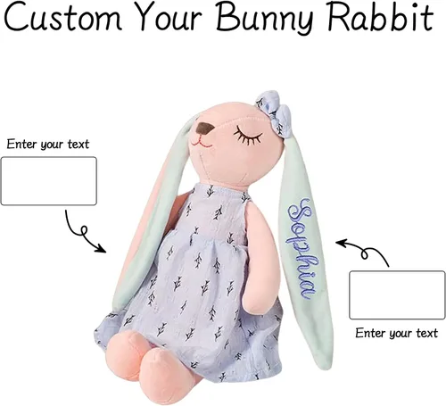 Vista 8 de Dyoart Conejo de Pascua personalizado con nombre, juguete de peluche bordado hecho a mano, regalo de Pascua personalizado para bebés y niñas pequeñas
