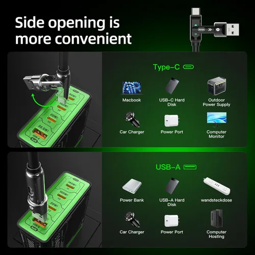 Vista 4 de MFish Cable de carga rápida 4 en 1, 6.6 pies 240 W PD 3.1 USB-A/USB-C a USB-C e Lightning, cable de carga múltiple de silicona con funda, compatible