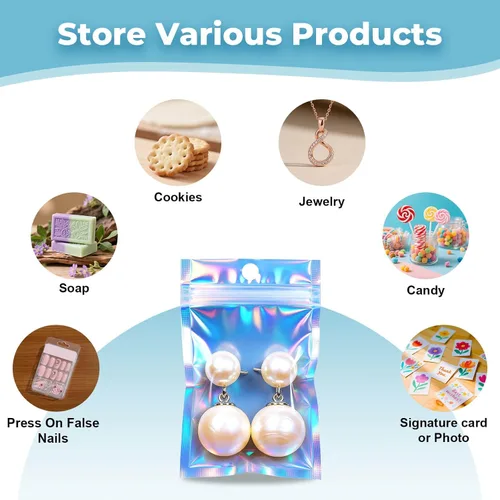 Vista 2 de Bolsas holográficas, bolsas resellables a prueba de olores de 2 x 2.5 pulgadas para almacenamiento de alimentos, pequeñas empresas y recuerdos