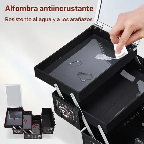 Vista 5 de Joligrace Estuche de maquillaje Organizador Caja de maquillaje Estuche de Rojo Negro