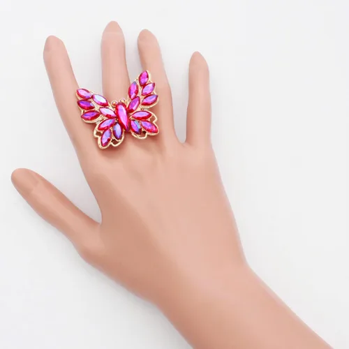 Vista 4 de Lavencious Anillo elástico de mariposa con encanto de cristal para mujer, tamaño libre para 7-9