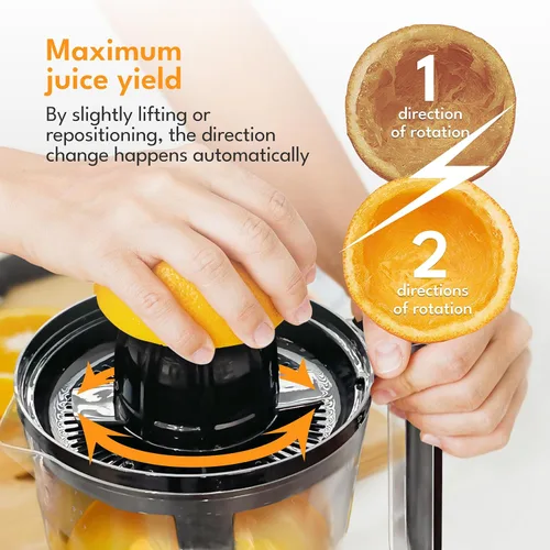 Vista 5 de LEBENLANG Exprimidor de cítricos eléctrico - 2 conos y libre de BPA Alto rendimiento de jugo y gran volumen Exprimidor de jugo de naranja