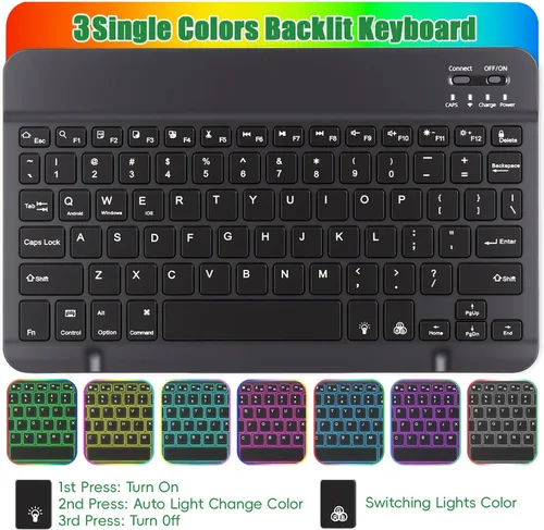 Vista 5 de Funda con teclado para Samsung Galaxy Tab S6 Lite de 10,4 pulgadas 7-Color Rainbow Backlit, Removable USB-C Flip-Style Keyboard Case with S Pen