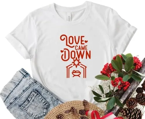 Vista 2 de Love Came Down Christian Christmas Shirts for Women, Faith Based Christmas T-shirts, Stocking Stuffers Christian Gifts, Nativity Religious Xmas Gift.