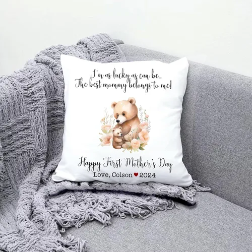 Vista 3 de Mother's Day Bear, First Mother's Day Custom Pillowcase, Personalized Mother's Day Pillowcase, Gift for Mom, Home Decor