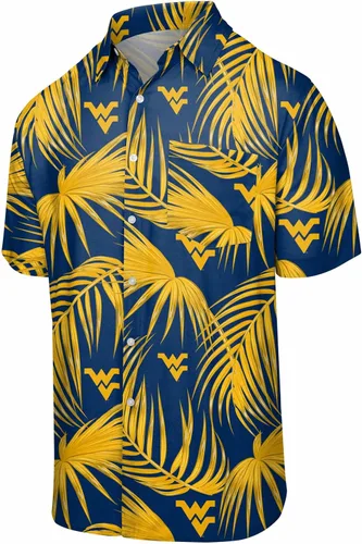 Vista 17 de FOCO NCAA Mens NCAA College Team Logo Floral Tropical Hawaiian Button Up Shirt