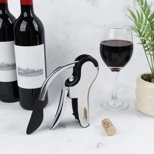 Vista 9 de KAYCROWN Abrebotellas de vino de acero inoxidable, sacacorchos de palanca vertical con diseño de cortador de lámina incorporado, sacacorchos de mano