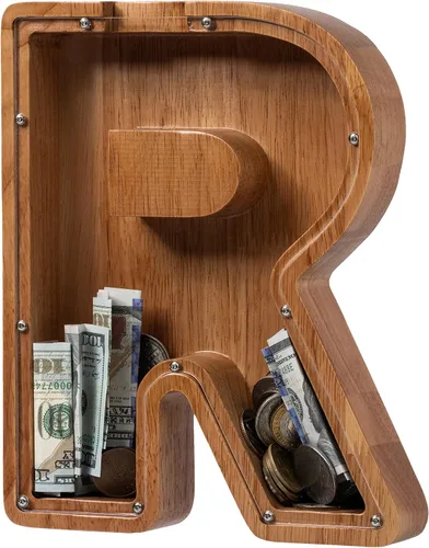 Vista 74 de Alcancía para niños y niñas, alcancía de madera con letra grande del alfabeto con inicial A, banco de monedas, regalos divertidos para cumpleaños