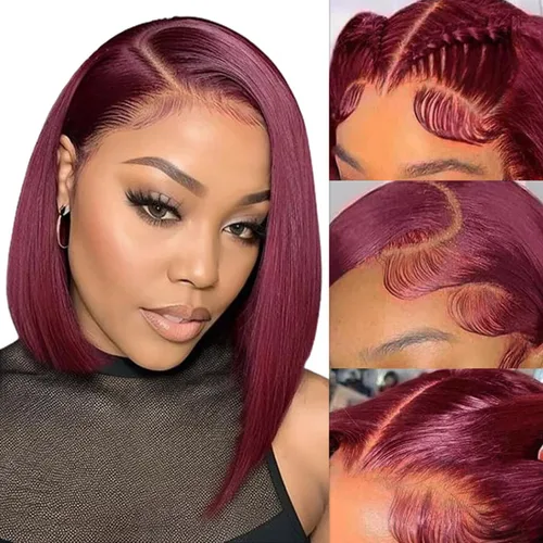 Vista 19 de Peluca Bob de encaje frontal de Superfect, cabello humano de 10 pulgadas, 13x4 ondas profundas rizadas, pelucas frontales transparentes