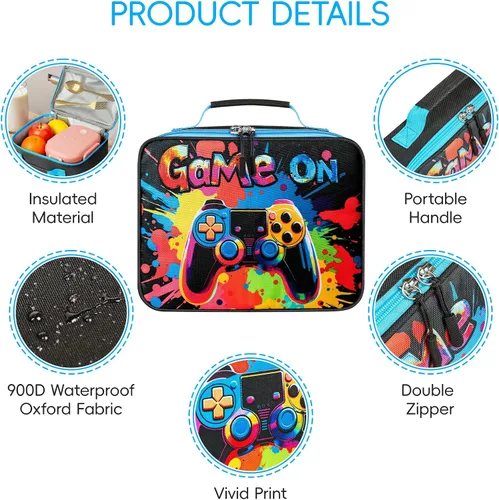 Vista 4 de Lonchera para niños, bonita bolsa de almuerzo aislada para niños, lonchera escolar impermeable, regalo para adolescentes y adultos, bolsa