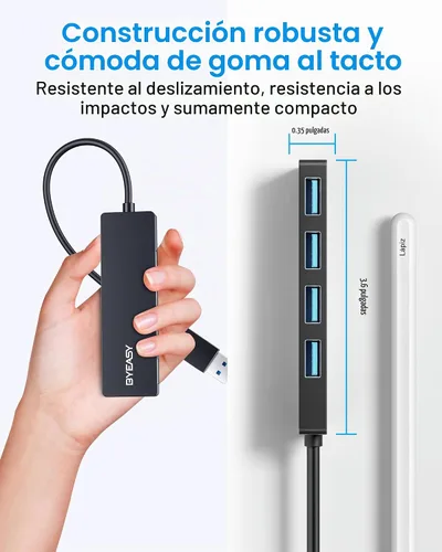 Vista 4 de BYEASY Hub USB, múltiples concentradores USB 3.0, divisor USB para portátil con puerto de alimentación tipo C, extensor para mouse, teclado, unidad