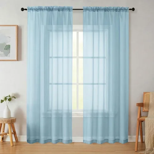 Vista 300 de 2 paneles de cortinas traslúcidas blancas para dormitorio, sala de estar, 96 pulgadas de largo, modernas, suaves, ligeras, con bolsillo para barra