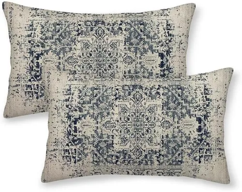 Vista 30 de Juego de 2 fundas de almohada bohemias de 16 x 16 pulgadas, color negro y marrón, fundas de almohada con patrón de alfombra étnica rústica, fundas