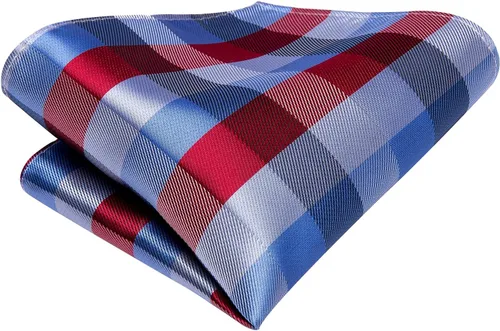 Vista 265 de Hi-Tie Corbata clásica de cachemira para hombre con pañuelo y gemelos a cuadros