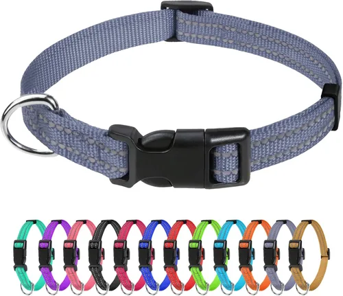 Vista 49 de TagME Collares de nailon reflectantes para perros, collar ajustable clásico para mascotas con hebilla de liberación rápida para cachorros, rosa Rosa