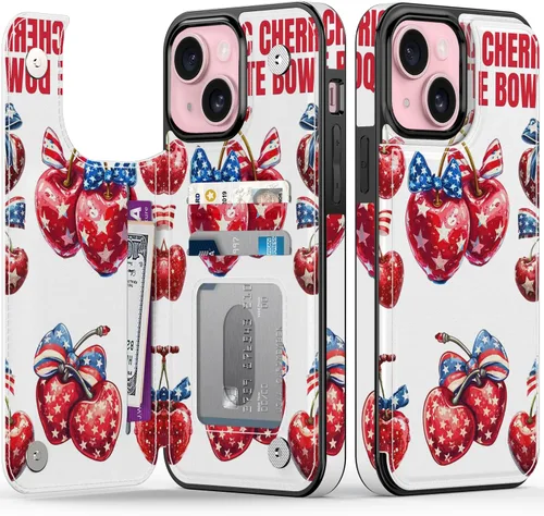 Vista 8 de FUNMIKO Funda tipo cartera para iPhone 13 con tarjetero, bloqueo RFID, protección de grado militar y obras de arte impresas con rayos UV, cierre