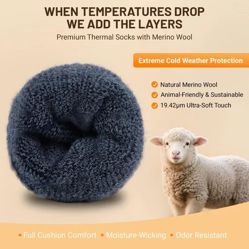 Vista 4 de Calcetines térmicos de lana merino para hombres y mujeres, calcetines gruesos de invierno para senderismo Antiampollas que absorben la humedad