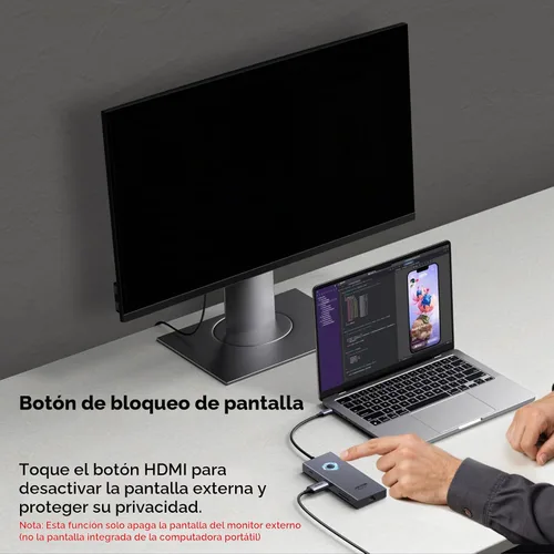 Vista 4 de UGREEN Revodok Pro 9 en 1 USB C Hub Adaptador Gigabit Ethernet HDMI 4K@60Hz, carga PD de 100 W, puertos de datos USB A, lector de tarjetas SD/TF