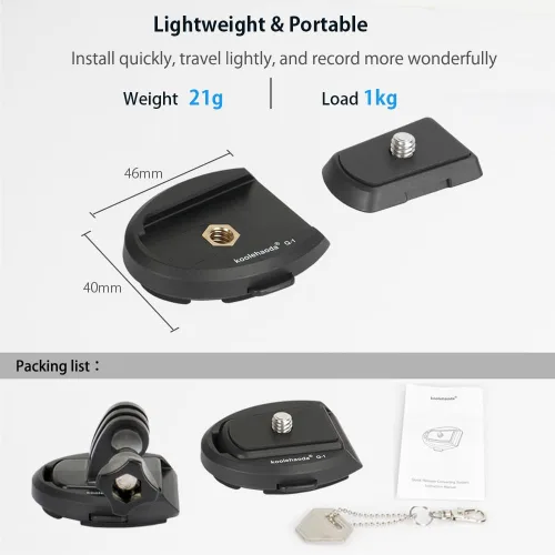 Vista 7 de koolehaoda Adaptador de placa de liberación rápida, accesorios para cámara de acción, compatible con Gopro/Selfie Stick/trípode/monopie/cámara