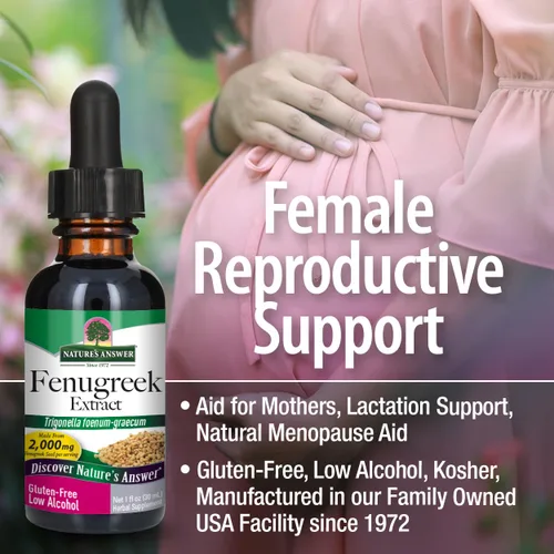 Vista 5 de Nature's Answer Semilla de alholva con bajo contenido orgánico de alcohol de 2 onzas líquidas Apoyo reproductivo femenino Ayuda para las madres