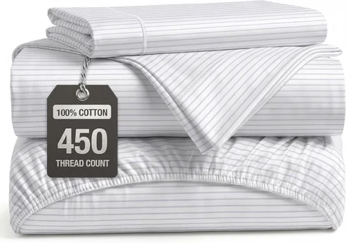 Vista 38 de LANE LINEN Sábanas de cama individual – 450TC algodón peinado de fibra larga de alta calidad, color blanco Soft & Breathable Twin Sheet &