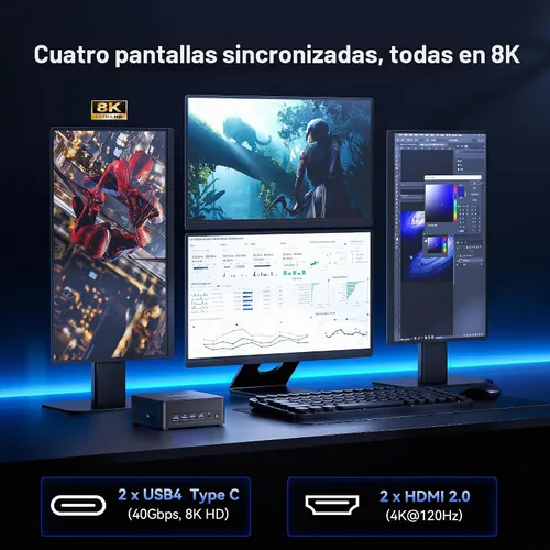Vista 8 de GEEKOM IT13 MAX AI Mini PC, Intel Ultra 9 185H (65W), DDR5 16GB 1TB SSD Negro
