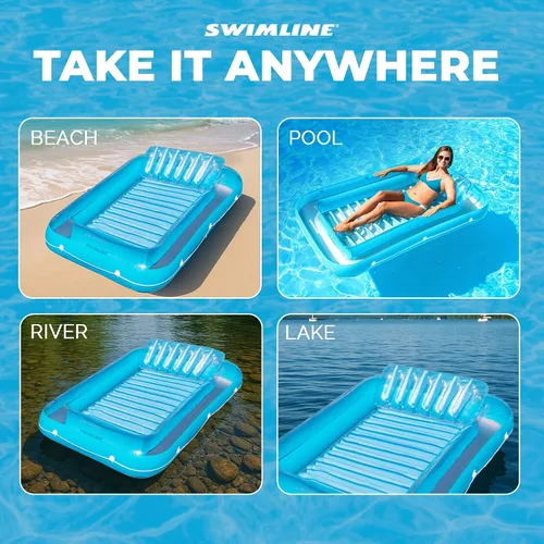 Vista 6 de SWIMLINE Original Suntan Tub Series Classic Inflatable Tanning Float Floating Lounge Personal Tan Pool Hybrid Lounger Adjustable Pillow Fill