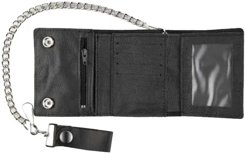 Vista 2 de tri-fold grandes de la motocicleta Hombres Biker Cadena cartera, Auténtico piel Negro tc315