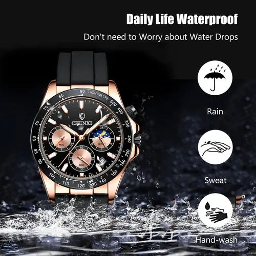 Vista 6 de RORIOS Relojes luminosos para hombre, relojes analógicos de cuarzo con correa de silicona, multifunción, cronómetro para hombre