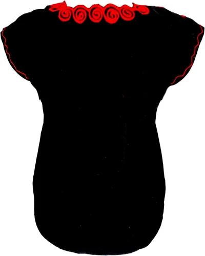 Vista 2 de Casa Fiesta Designs Blusa mexicana floral - Auténtica blusa bordada de Chiapas, hecha a mano, color negro con flores rojas, Negro