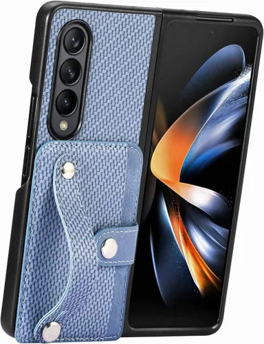 Vista 5 de Asuwish Funda de teléfono para Samsung Galaxy Z Fold 2 5G 2020 y accesorios para celular con correa para la muñeca, soporte para tarjeta de crédito