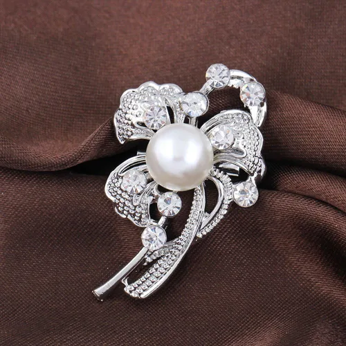 Vista 8 de Broche de boda bañado en plata con estrás, 12 piezas.