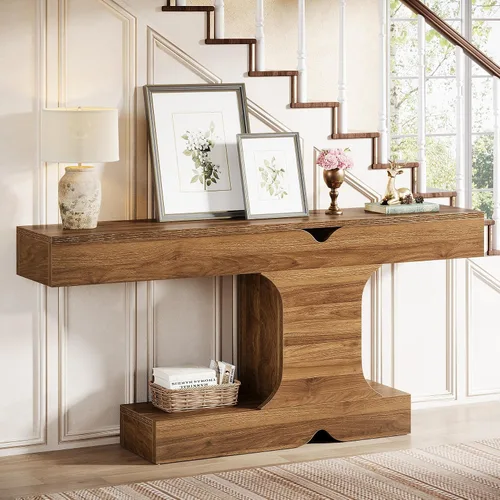 Vista 4 de Tribesigns Mesa consola de 63 pulgadas, mesa larga para sofá detrás del sofá, mesa de entrada de madera para pasillo, entrada, sala de estar, nogal