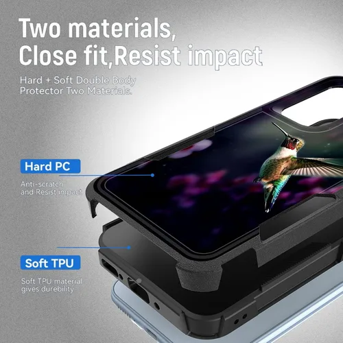 Vista 514 de Funda para Galaxy A14 5G, resistente de doble capa híbrida de policarbonato duro, goma suave, a prueba de golpes, funda protectora resistente