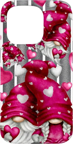 Vista 14 de Pink Heart Pattern On Grey Striped Decor Valentine Gnome Case for iPhone 17