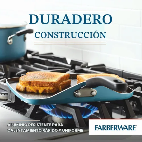 Vista 3 de Farberware Cookstart DiamondMax Sartén/Plancha Cuadrada Profunda Antiadherente, Apta para Lavavajillas, 11 Pulgadas - Aqua Aguamarina