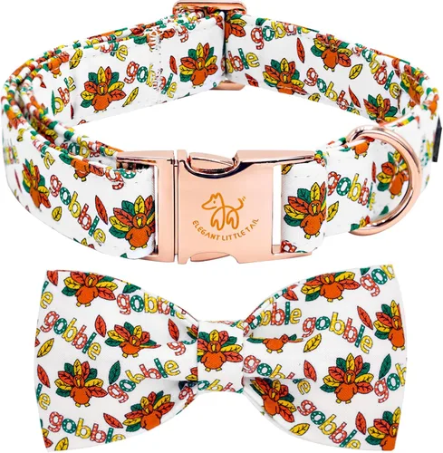 Vista 30 de Elegant little tail - Collar de otoño para mascotas con corbatín, lindo collar de Halloween con estampado de flores y calabaza para cachorros