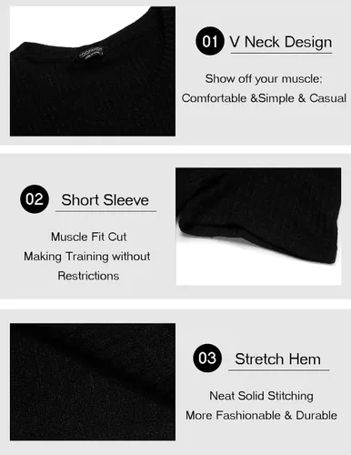 Vista 5 de COOFANDY Camisetas musculares elásticas de manga corta con cuello en V para hombre