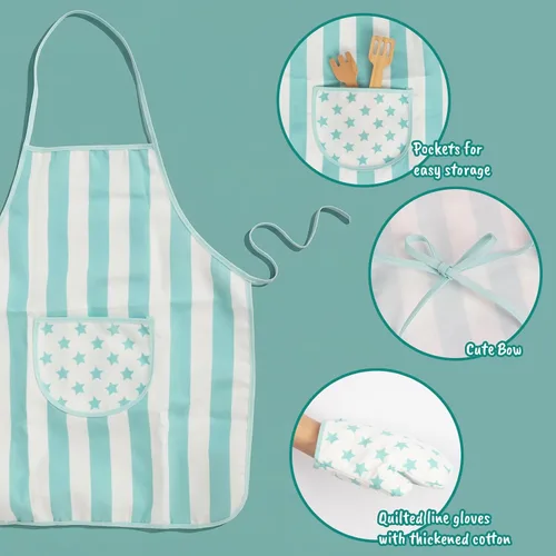Vista 3 de Juego de delantal y gorro de chef para niños, 3 piezas, kits de cocina y horneado para niños, juguete de juego de roles para niños, regalo de cocina